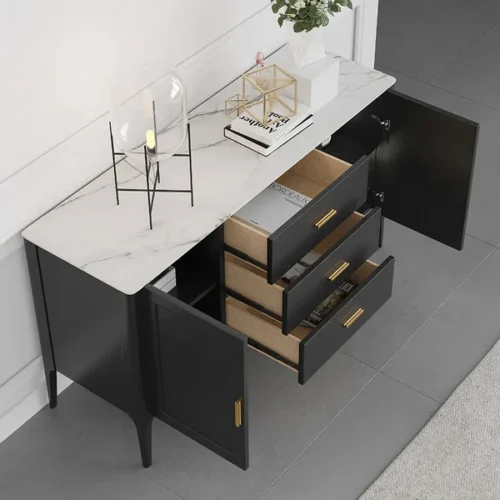 0009522 modern black sideboard buffet sintered stone top drawers2 doors kitchen cabinet
