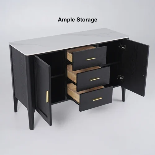 0009523 modern black sideboard buffet sintered stone top drawers2 doors kitchen cabinet