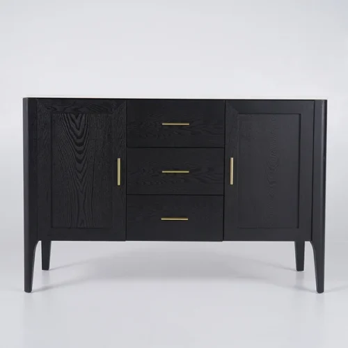 0009526 modern black sideboard buffet sintered stone top drawers2 doors kitchen cabinet