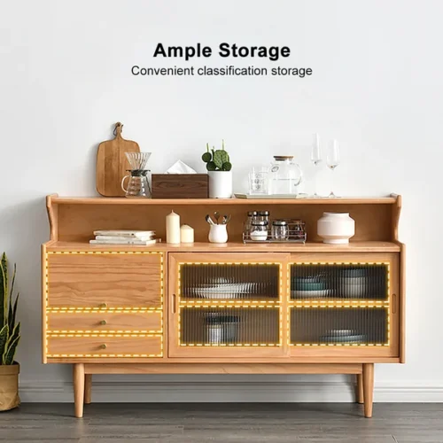 0009537 casti 47 mid century modern natural sideboard buffet kitchen cabinet with hutch drawer