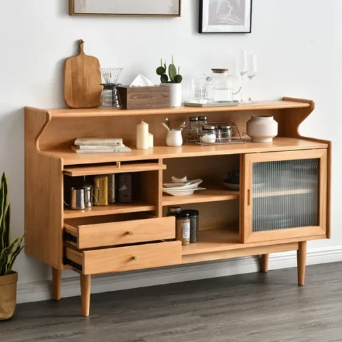 0009538 casti 47 mid century modern natural sideboard buffet kitchen cabinet with hutch drawer