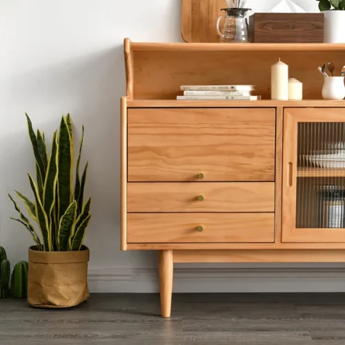 0009540 casti 47 mid century modern natural sideboard buffet kitchen cabinet with hutch drawer