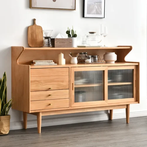 0009541 casti 47 mid century modern natural sideboard buffet kitchen cabinet with hutch drawer