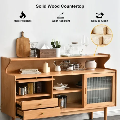 0009542 casti 47 mid century modern natural sideboard buffet kitchen cabinet with hutch drawer