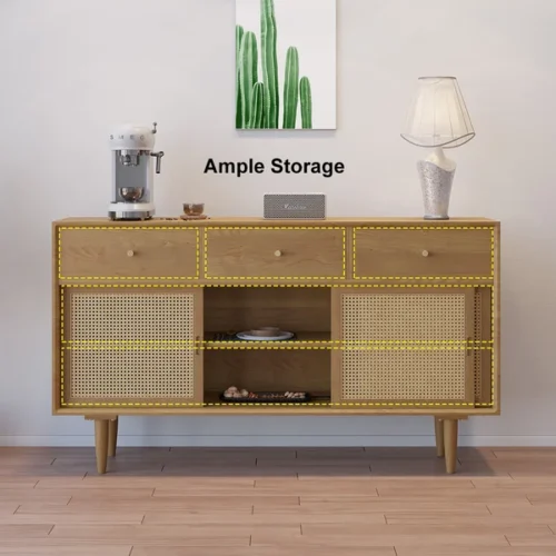 0009553 farmhouse 55 cane sideboard buffet with storage natural kitchen cabinet