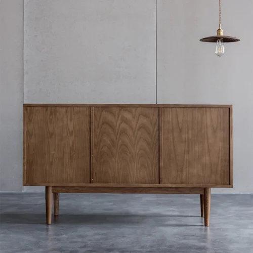 0009560 cottage walnut sideboard buffet rattan with 2 doors 4 drawers