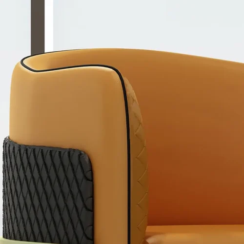 0011026 orange black faux leather accent chair upholstered arm chair metal in gold finish