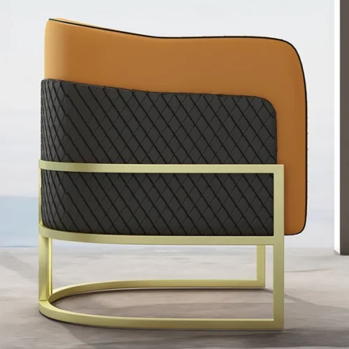 0011029 orange black faux leather accent chair upholstered arm chair metal in gold finish