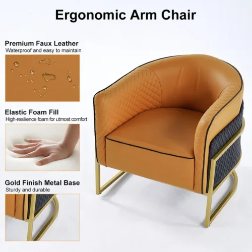 0011031 orange black faux leather accent chair upholstered arm chair metal in gold finish