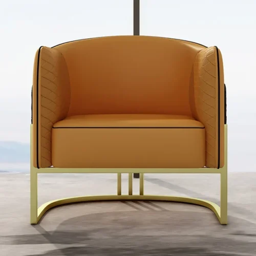 0011032 orange black faux leather accent chair upholstered arm chair metal in gold finish