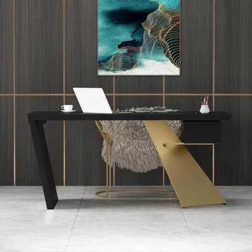 0013355 cabstract 71 modern black office desk writing desk with drawer computer desk gold