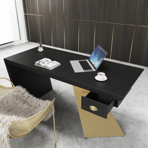 0013356 cabstract 71 modern black office desk writing desk with drawer computer desk gold