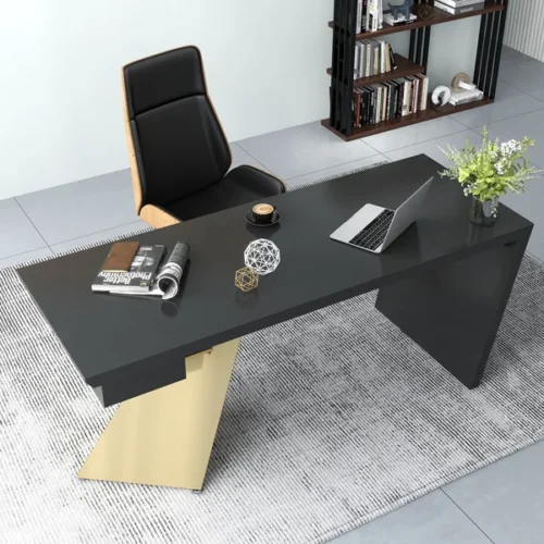 0013358 cabstract 71 modern black office desk writing desk with drawer computer desk gold
