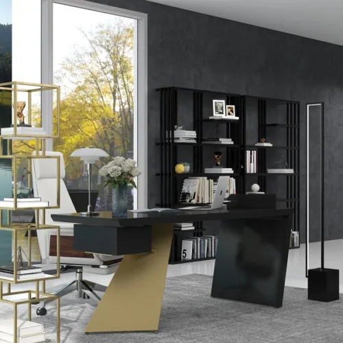 0013360 cabstract 71 modern black office desk writing desk with drawer computer desk gold