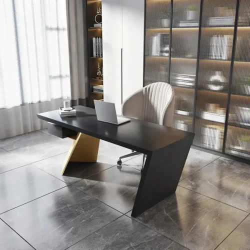 0013364 cabstract 71 modern black office desk writing desk with drawer computer desk gold