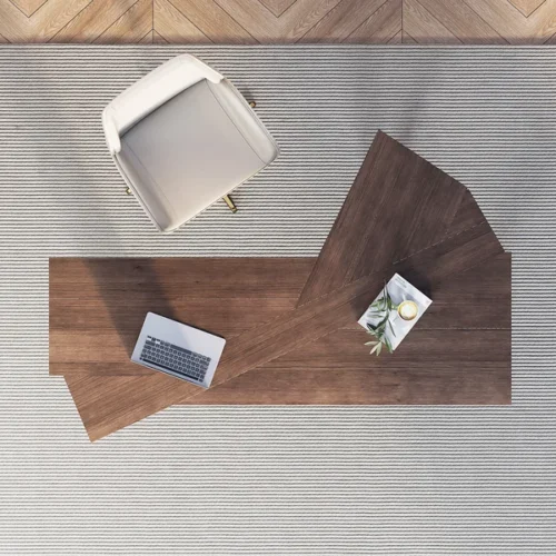 0013539 japandi walnut l shape writing desk with 1 drawer wood corner desk irregular top