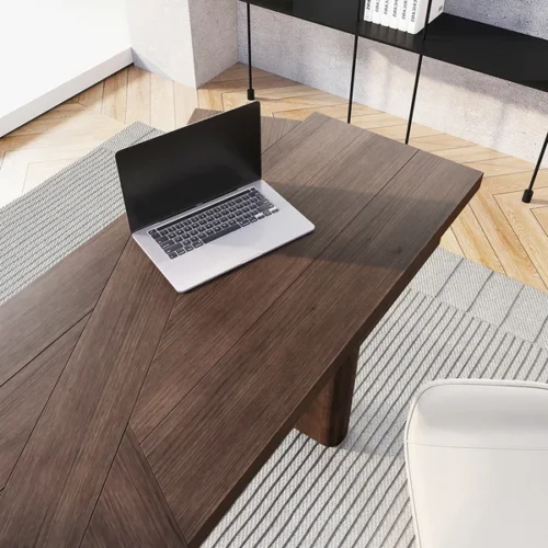 0013541 japandi walnut l shape writing desk with 1 drawer wood corner desk irregular top