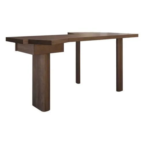 0013543 japandi walnut l shape writing desk with 1 drawer wood corner desk irregular top