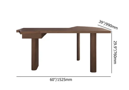0013544 japandi walnut l shape writing desk with 1 drawer wood corner desk irregular top