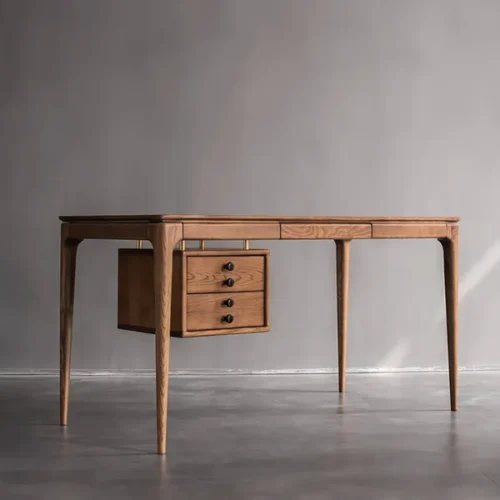 0013674 mid century modern walnut ash wood writing desk home office desk with 5 drawers