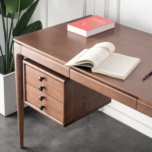 0013675 mid century modern walnut ash wood writing desk home office desk with 5 drawers