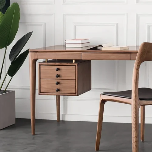 0013676 mid century modern walnut ash wood writing desk home office desk with 5 drawers