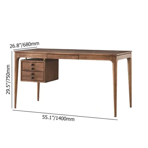0013678 mid century modern walnut ash wood writing desk home office desk with 5 drawers