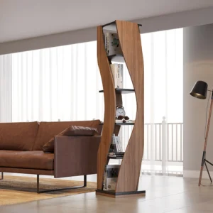 Samura Curved Bookcase in Walnut and Black