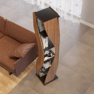 Samura Curved Bookcase in Walnut and Black - Image 3