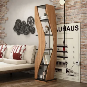 Samura Curved Bookcase in Walnut and Black - Image 4