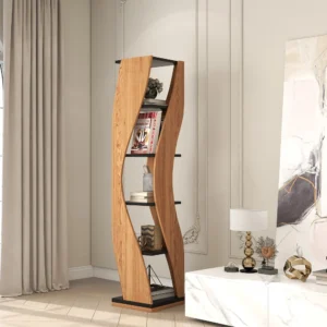 Samura Curved Bookcase in Walnut and Black - Image 5