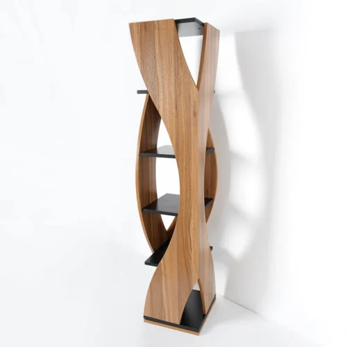Samura Curved Bookcase in Walnut and Black - Image 6