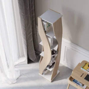 Samura Curved Bookcase in Walnut and Black - Image 7