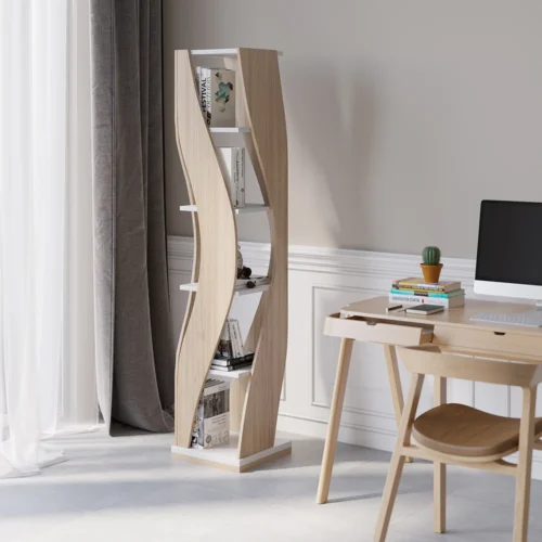 Samura Curved Bookcase in Walnut and Black - Image 10