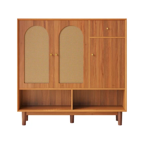 Vitality 3-Door, 4-Shelf Wood and Rattan Shoe Rack - Image 2