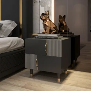 Bedroom Table 2 Drawer Black with Denizen Gray - Image 3