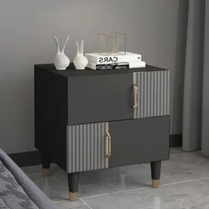Bedroom Table 2 Drawer Black with Denizen Gray - Image 4