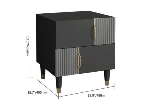 Bedroom Table 2 Drawer Black with Denizen Gray - Image 5
