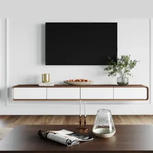 أيورا وحدة تلفزيون معلّقة من الخشب الطبيعي بزوايا مستديرة