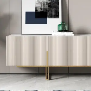 إيلورى وحدة تلفزيون من الخشب الطبيعي مع سطح بديل رخام وأرجل من الأستانلس