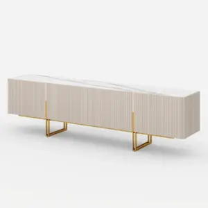 إيلورى وحدة تلفزيون من الخشب الطبيعي مع سطح بديل رخام وأرجل من الأستانلس