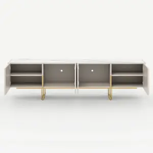 إيلورى وحدة تلفزيون من الخشب الطبيعي مع سطح بديل رخام وأرجل من الأستانلس