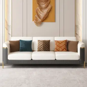 ديورا طقم كنبتين وكرسي من الخشب الطبيعي وأرجل من الأستانلس الذهبي