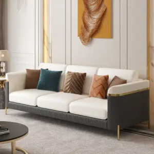 ديورا طقم كنبتين وكرسي من الخشب الطبيعي وأرجل من الأستانلس الذهبي