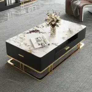 حوّل غرفة معيشتك إلى ملاذ عصري مع طقم نوكتورن. مصنوع من خشب طبيعي عالي الجودة ومزيّن بلمسات أنيقة من الفولاذ المقاوم للصدأ باللون الذهبي، ليجمع بين الأسلوب الخالد والوظائف العملية اليومية.توفر وحدة التلفزيون تخزينًا ذكيًا يحافظ على تنظيم الأجهزة والإكسسوارات، بينما تمنحك طاولة القهوة مساحة .مثالية للديكور، أو الجلسات، أو قهوة المساء — مزيج حقيقي من الجمال والعملية المميزات : خشب طبيعي فاخر – متين ومقاوم للماء والتشققات والحشرات. طقم متكامل – يشمل طاولة قهوة وطاولة تلفزيون لمظهر متناغم. تخزين ذكي – طاولة تلفزيون مع حجرات منظمة للاحتياجات الأساسية. عصري وعملي – تصميم أنيق وعملي يناسب الاستخدام اليومي.