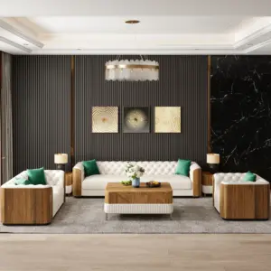 مونتكلير طقم جلوس فاخر مع لمسات من الخشب الطبيعي