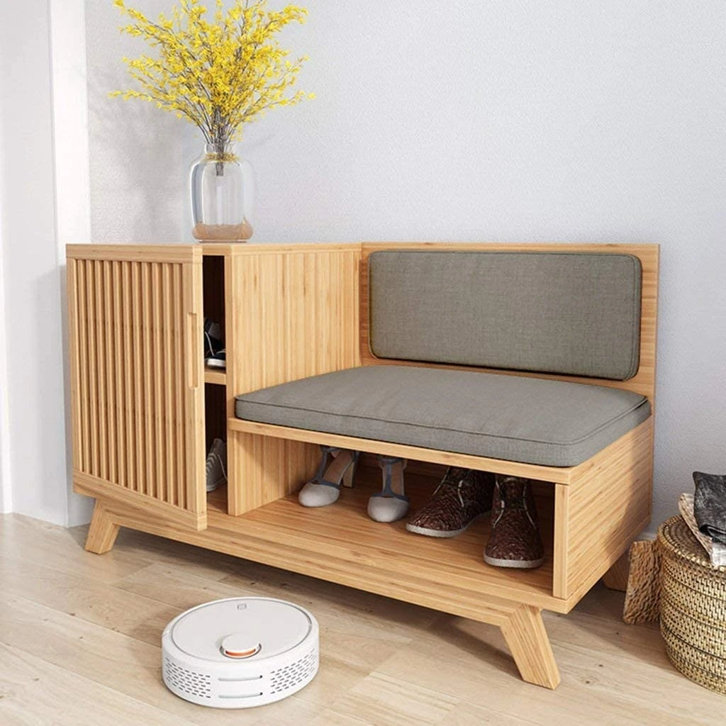 شيني روك مقعد تخزين خشب طبيعي