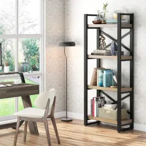 نارني وحدة رفوف خشبية بإطار معدني 4 أرفف