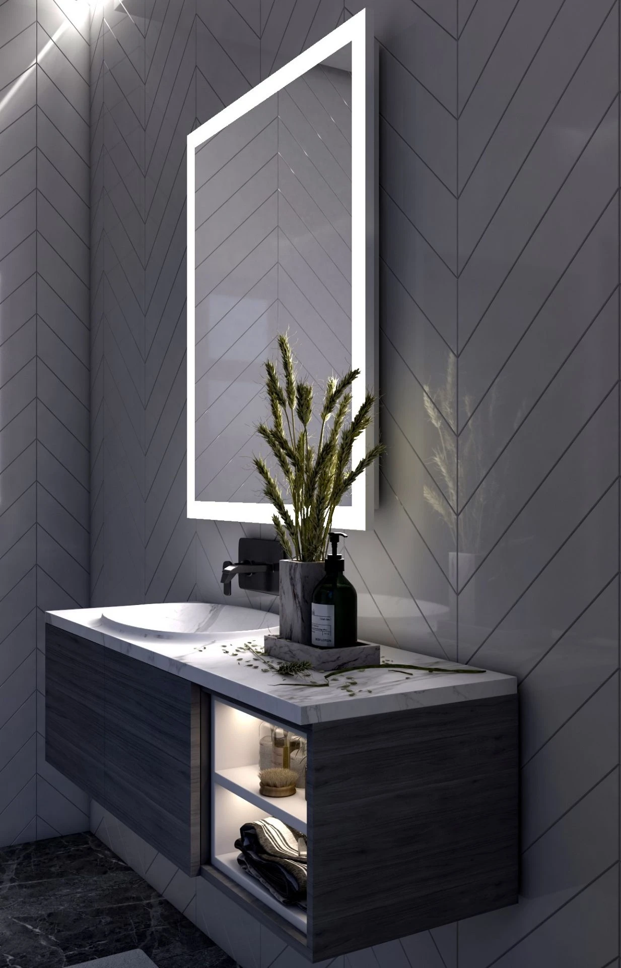 مرايا ليد مضيئة خشب طبيعي - الصورة 3