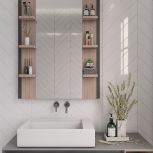 جيوليا مرايا ذات إطار خشبي مع أرفف تخزين